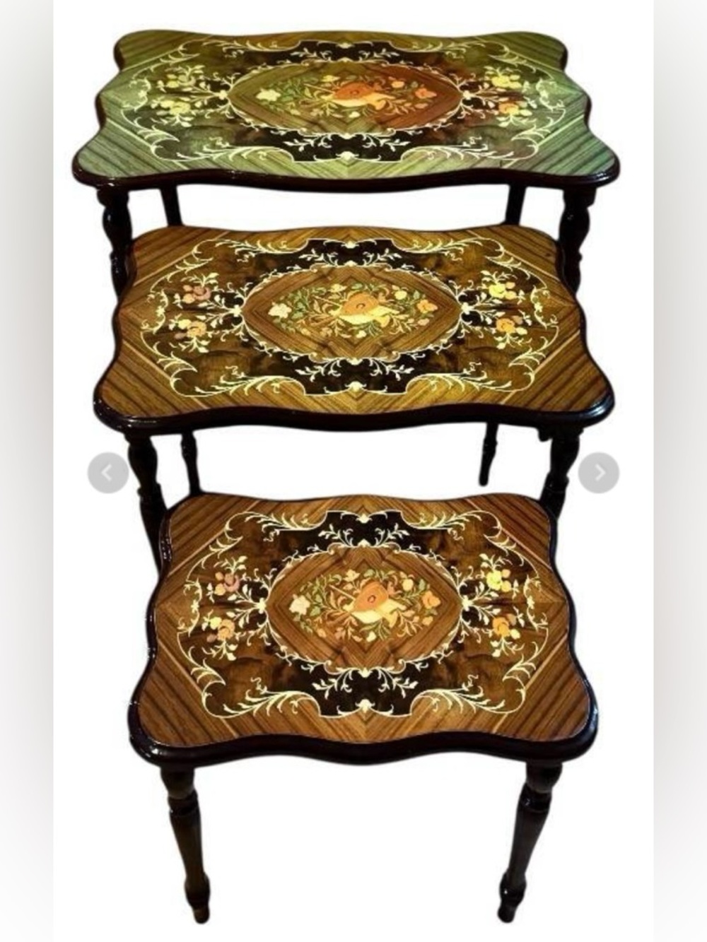 Decorative Wood Inlay Tray with Floral Marquetry - Brown & Yellow